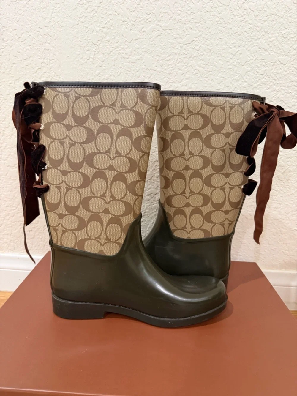 Coach Rubber Brown & Tan Signature Canvas Rain Boots - Picture 4 of 7